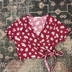 Lush Red Crop Wrap Blouse